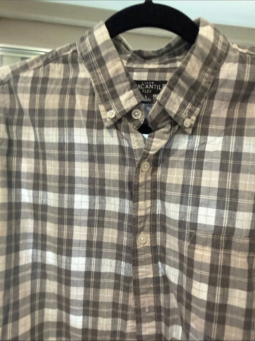 J. Crew Brown and White Plaid Button-Down Shirt